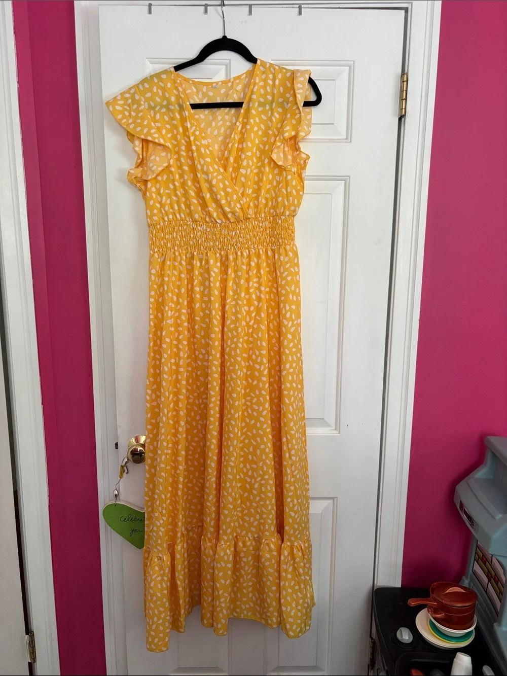 Yellow Print Smocked-Waist Maxi Dress
